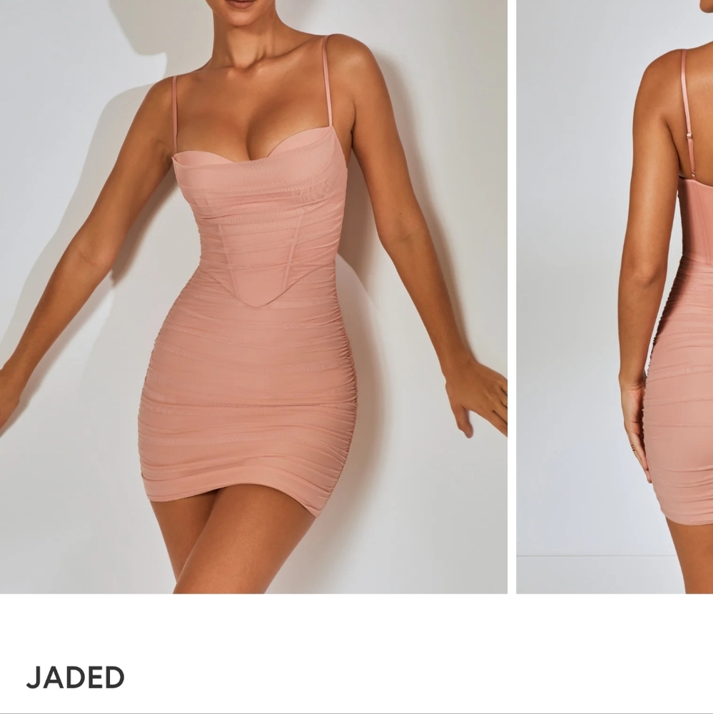 Oh Polly JADED Ruched Corset Mini Dress in Blush